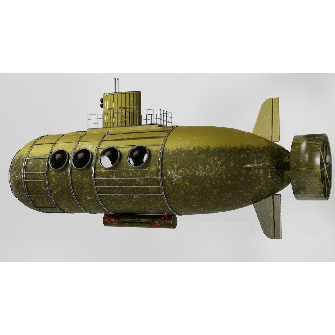 Small Explorer Submarine 3D Model – Low Poly Game Asset, FBX - View 11
