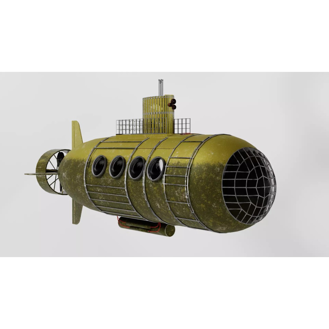 Small Explorer Submarine 3D Model – Low Poly Game Asset, FBX - View 2