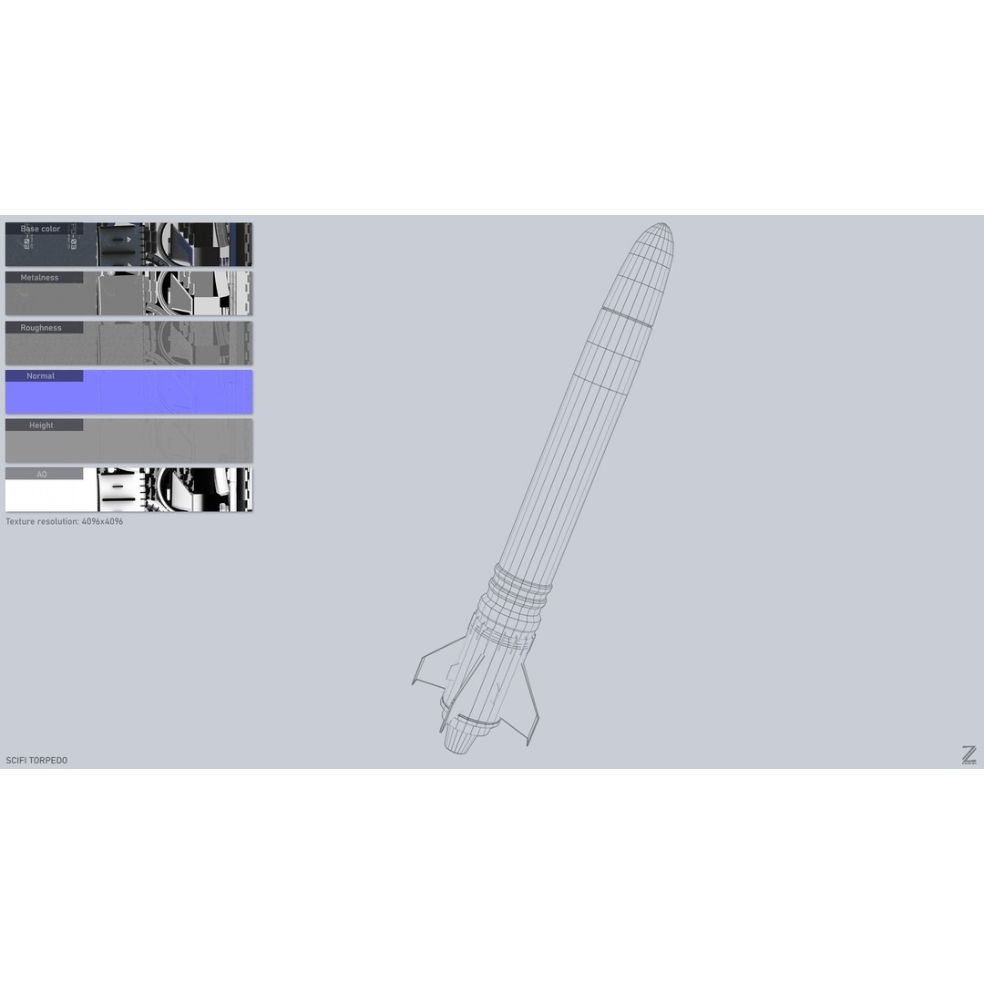 Sci-Fi Torpedo 3D Model – Low Poly Game Asset, FBX, OBJ - View 4