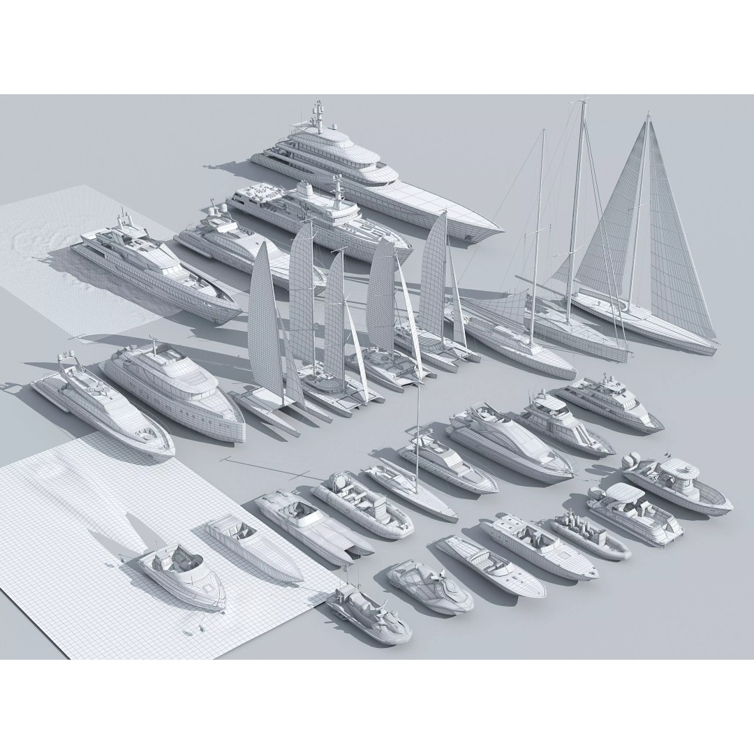 29 Yachts and Boats 3D Model – Low Poly Watercraft Collection, FBX, Blender