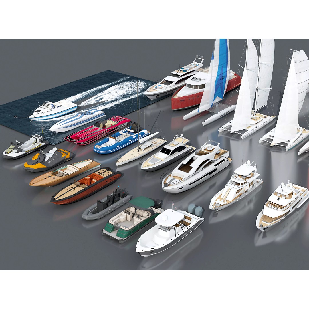 29 Yachts and Boats 3D Model – Low Poly Watercraft Collection, FBX, Blender - View 3