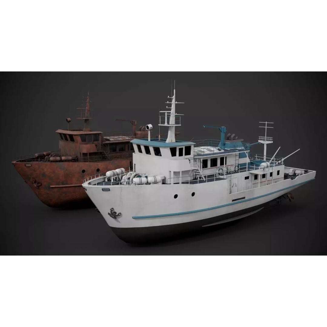 Supply Vessel 3D Model – Industrial Watercraft with PBR Textures, FBX - View 2