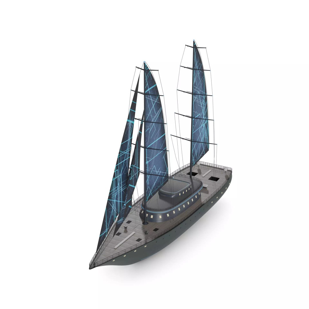 Sailboat 3D Model – Futuristic Schooner with Neon Sails, FBX