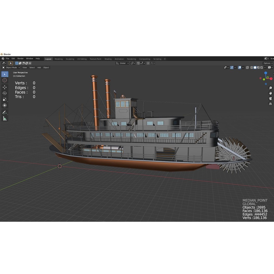 Paddle Steamer 3D Model – Historic Vessel with Steam Propulsion