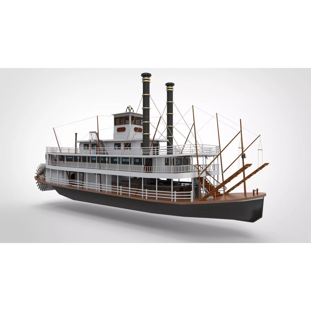 Paddle Steamer 3D Model – Historic Vessel with Steam Propulsion - View 2