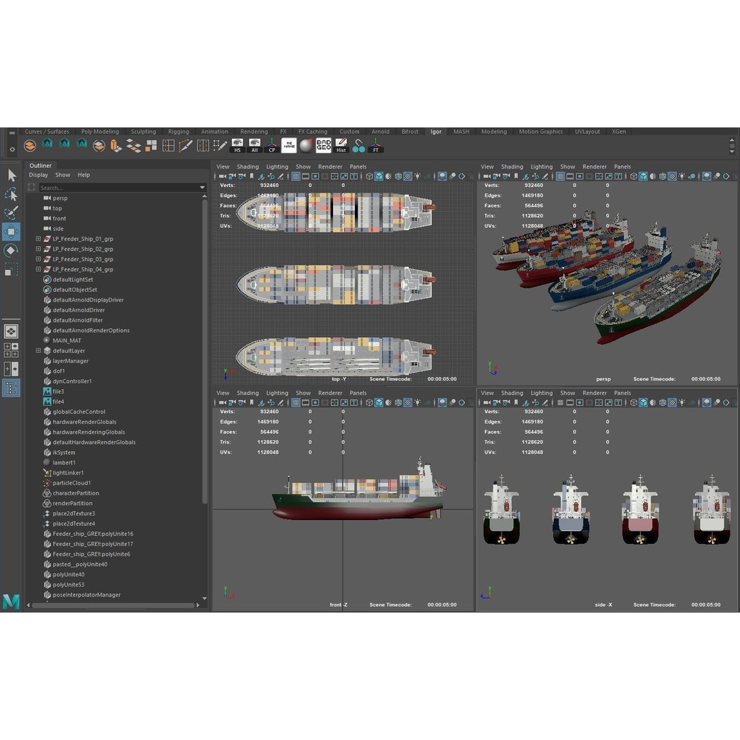 Feeder Ship 3D Model – Low Poly Industrial Watercraft, FBX