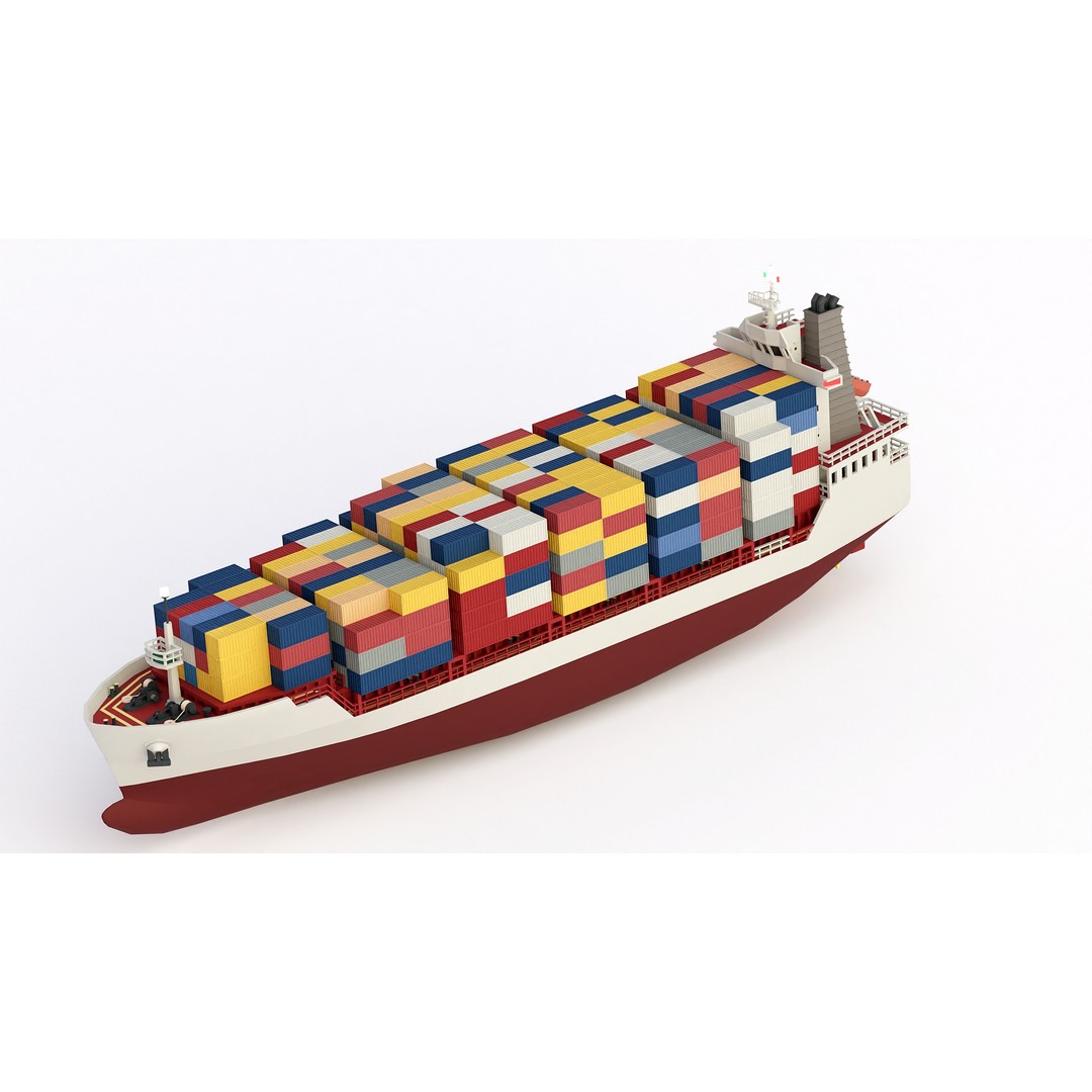 Feeder Ship 3D Model – Low Poly Industrial Watercraft, FBX - View 10