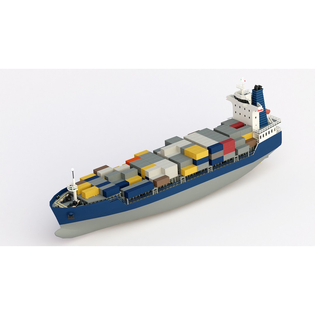 Feeder Ship 3D Model – Low Poly Industrial Watercraft, FBX - View 12