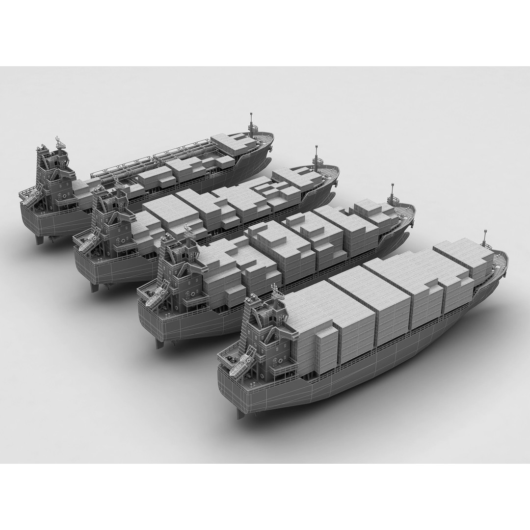 Feeder Ship 3D Model – Low Poly Industrial Watercraft, FBX - View 16