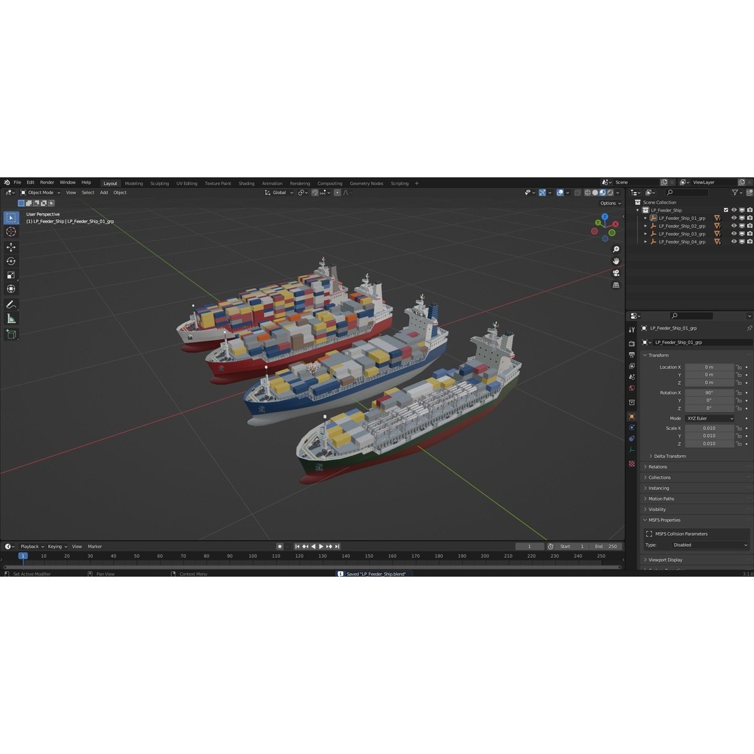 Feeder Ship 3D Model – Low Poly Industrial Watercraft, FBX - View 18