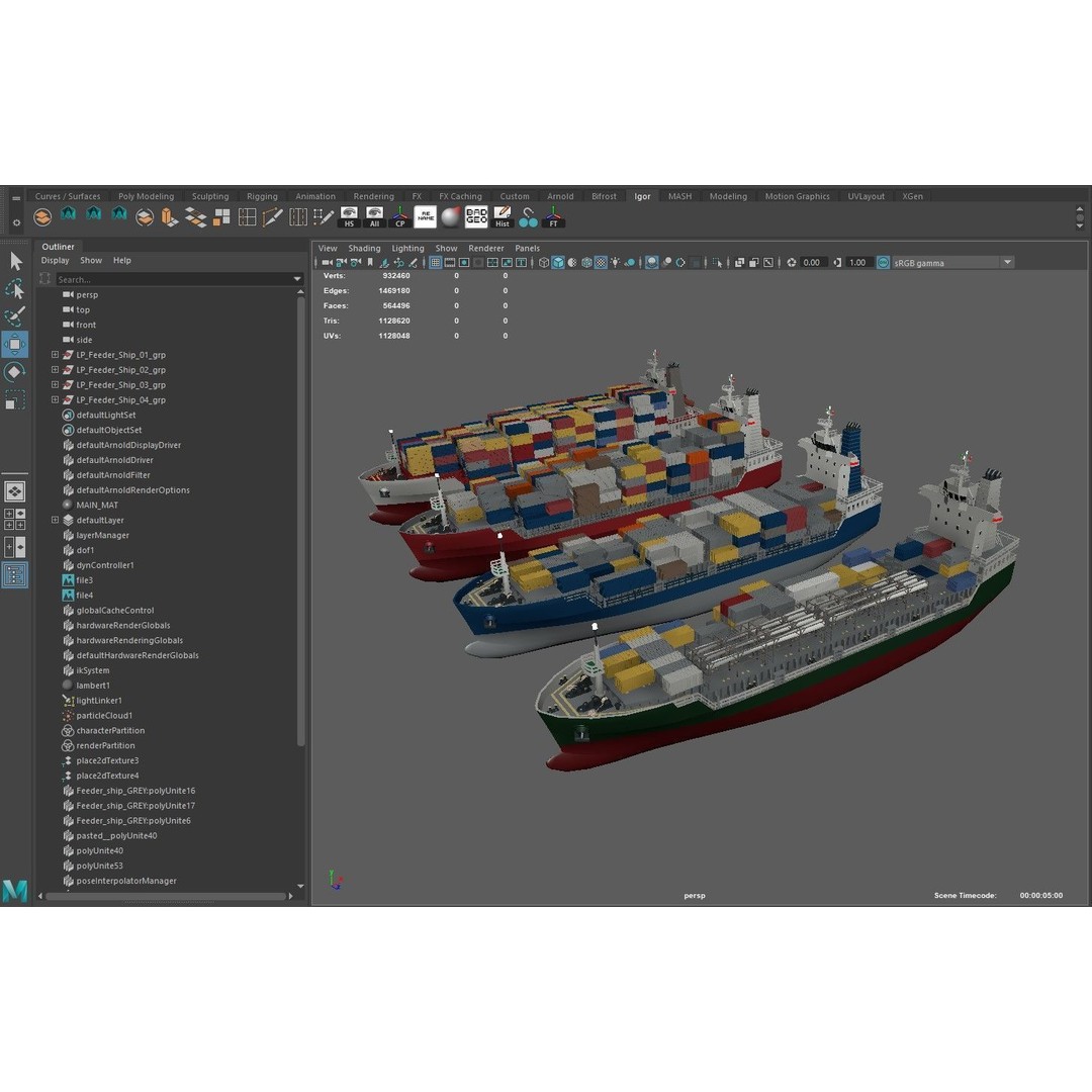 Feeder Ship 3D Model – Low Poly Industrial Watercraft, FBX - View 19