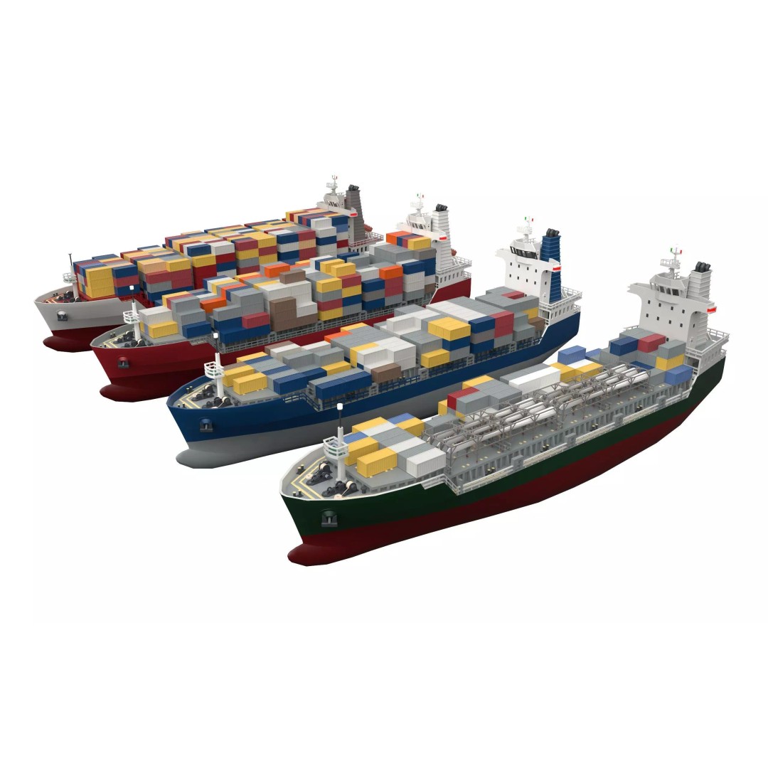 Feeder Ship 3D Model – Low Poly Industrial Watercraft, FBX - View 2