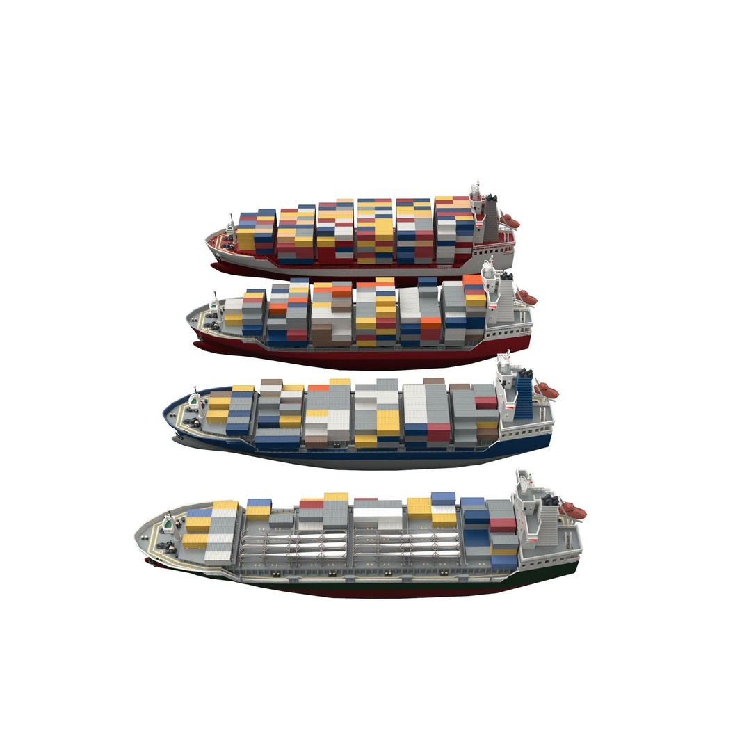 Feeder Ship 3D Model – Low Poly Industrial Watercraft, FBX - View 3