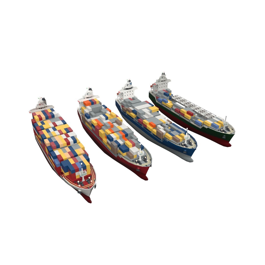 Feeder Ship 3D Model – Low Poly Industrial Watercraft, FBX - View 5