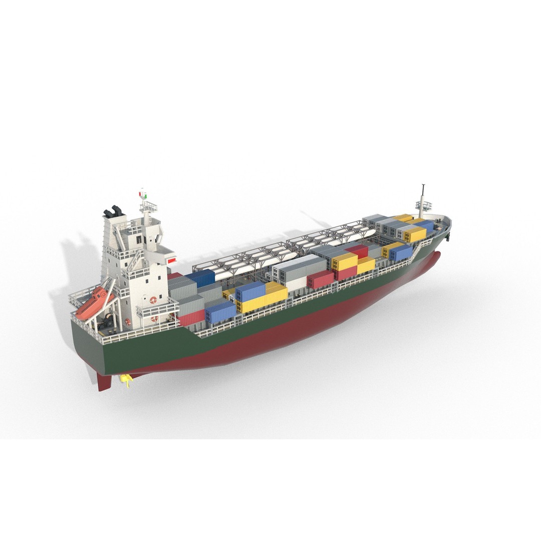Feeder Ship 3D Model – Low Poly Industrial Watercraft, FBX - View 7