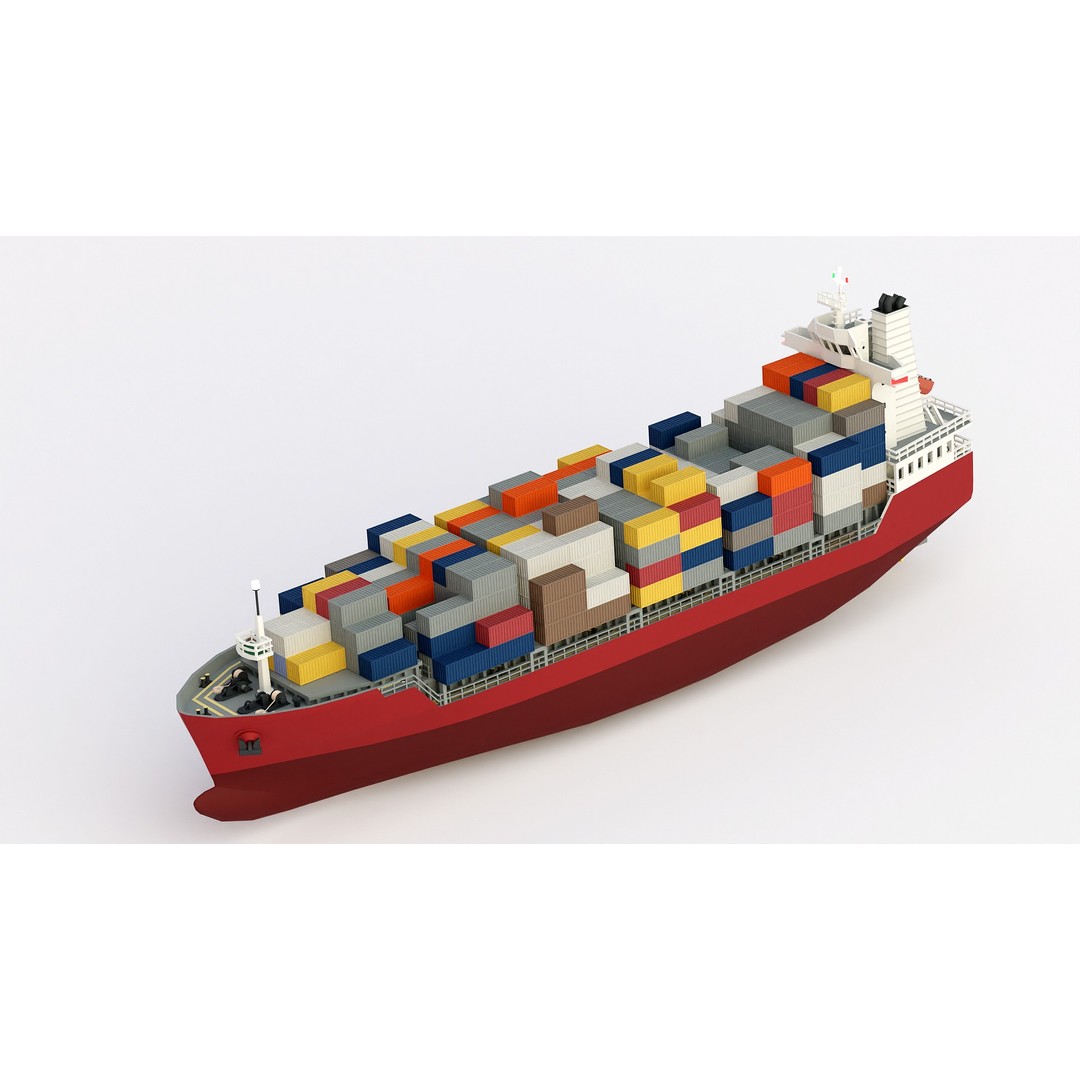 Feeder Ship 3D Model – Low Poly Industrial Watercraft, FBX - View 9