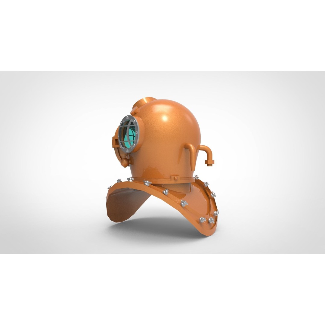 Diving Helmet 3D Model – Low Poly Vintage Underwater Equipment, FBX