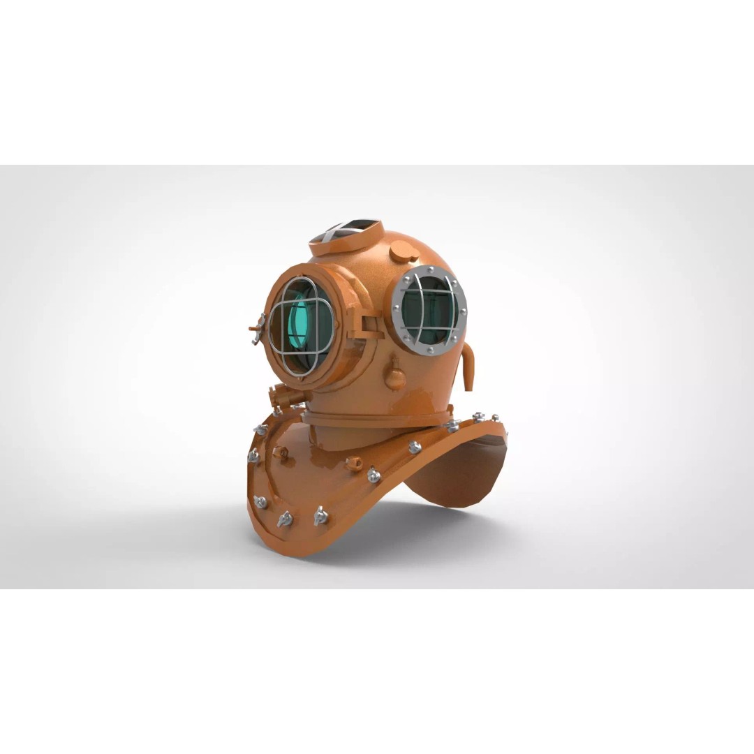 Diving Helmet 3D Model – Low Poly Vintage Underwater Equipment, FBX - View 2