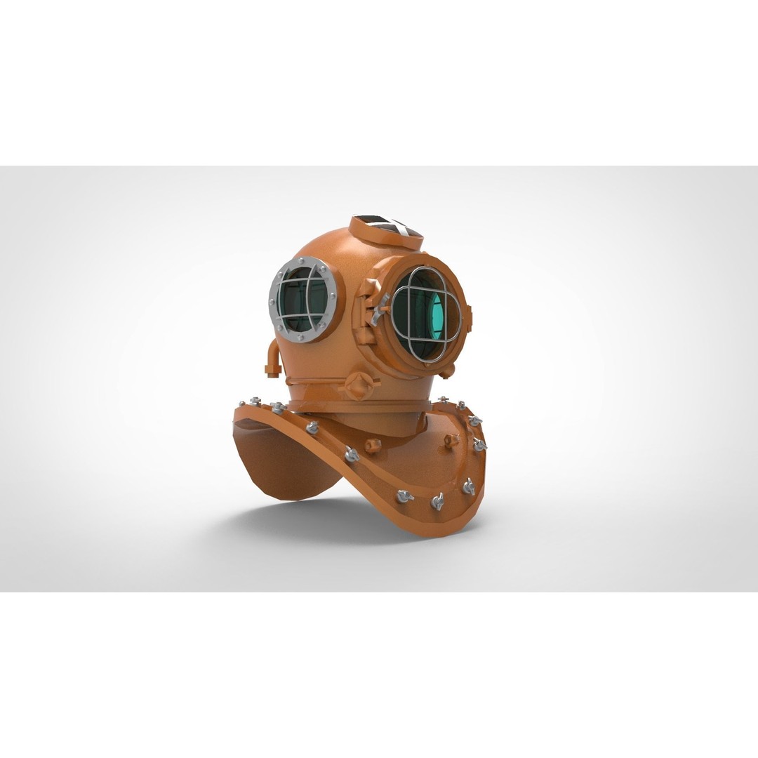 Diving Helmet 3D Model – Low Poly Vintage Underwater Equipment, FBX - View 4