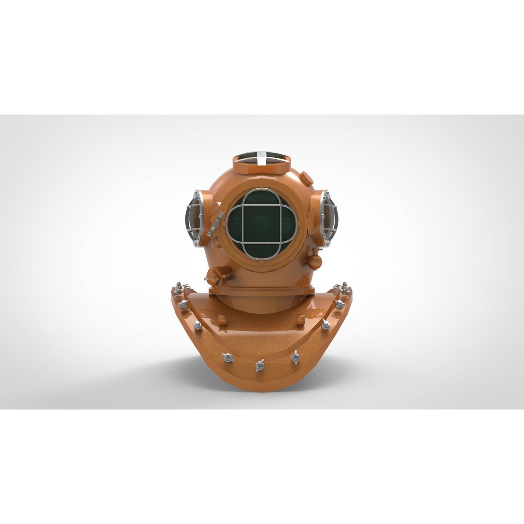 Diving Helmet 3D Model – Low Poly Vintage Underwater Equipment, FBX - View 5