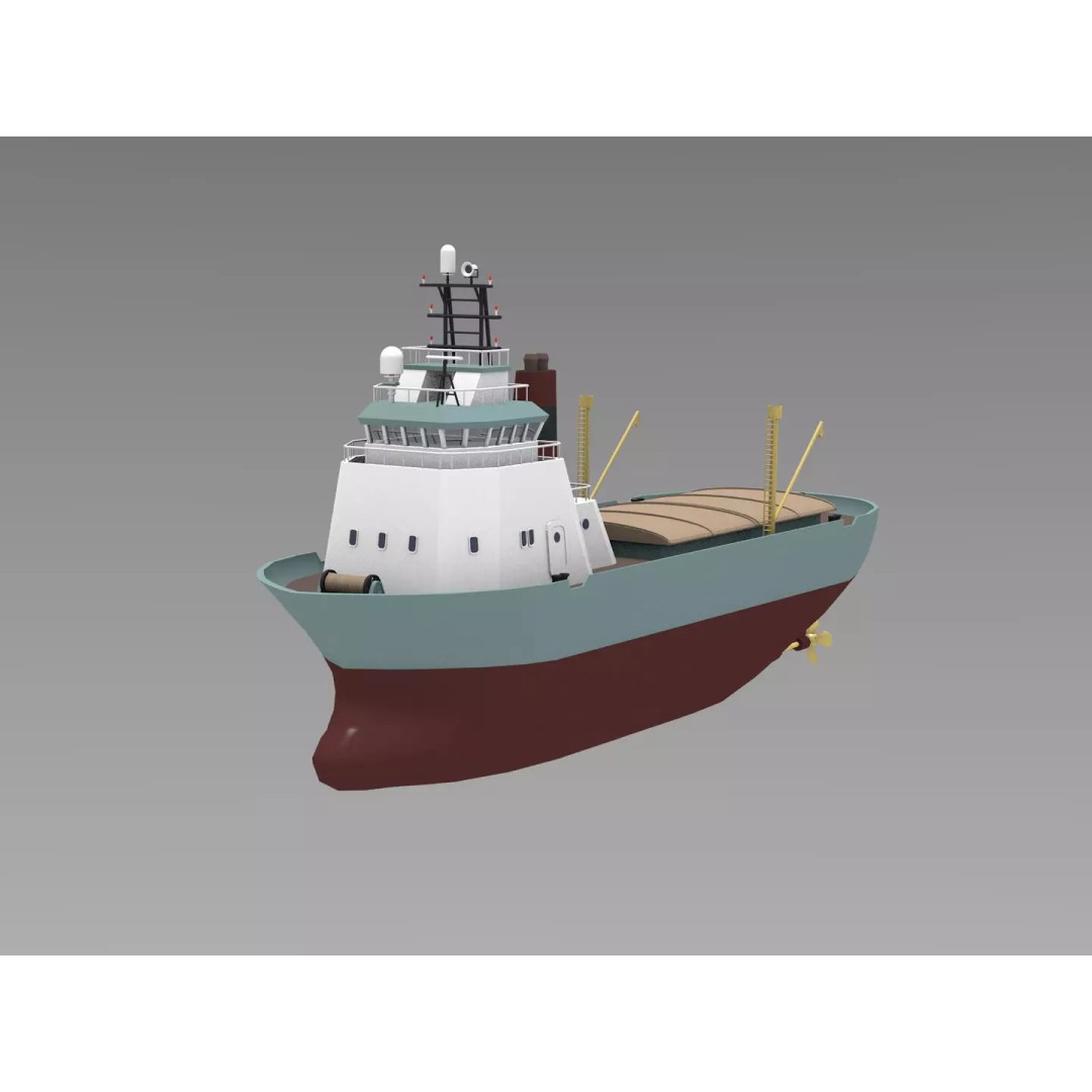Cartoon Cargo Ship 3D Model – Low Poly Industrial Watercraft, Blender - View 2