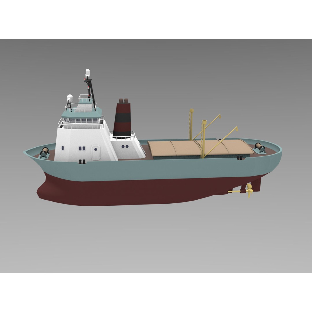 Cartoon Cargo Ship 3D Model – Low Poly Industrial Watercraft, Blender - View 3