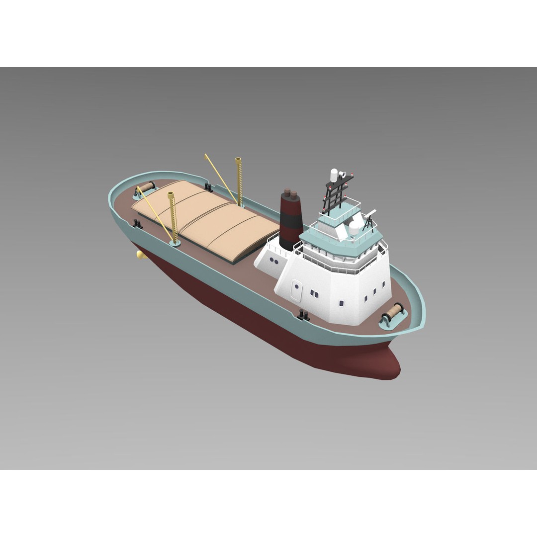 Cartoon Cargo Ship 3D Model – Low Poly Industrial Watercraft, Blender - View 5