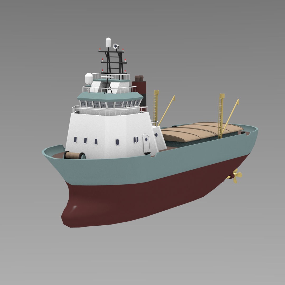Cartoon Cargo Ship 3D Model – Low Poly Industrial Watercraft, Blender - View 6