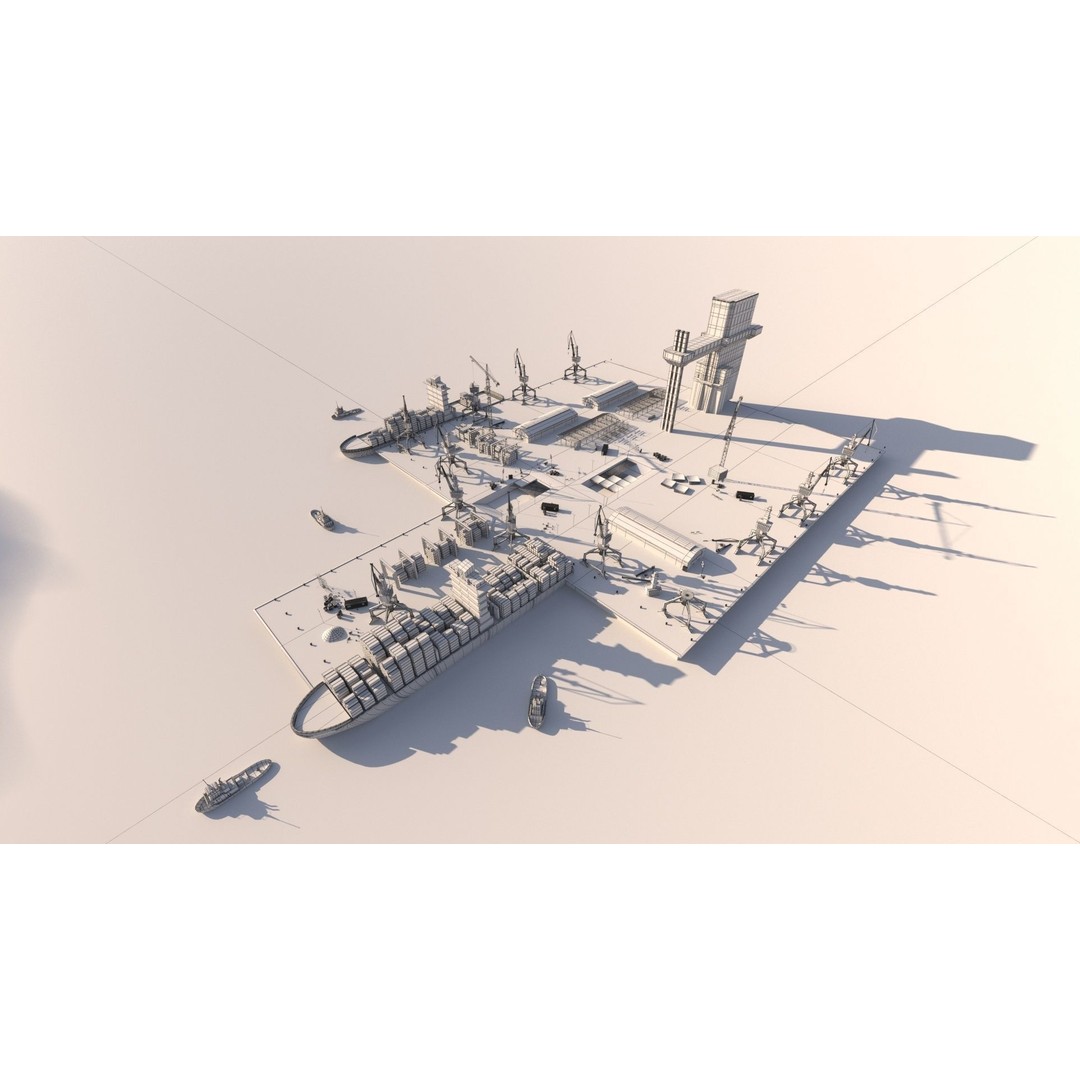 Commercial Harbor 3D Model – Highly Detailed Port Environment, FBX
