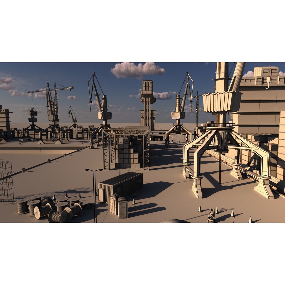 Commercial Harbor 3D Model – Highly Detailed Port Environment, FBX - View 12