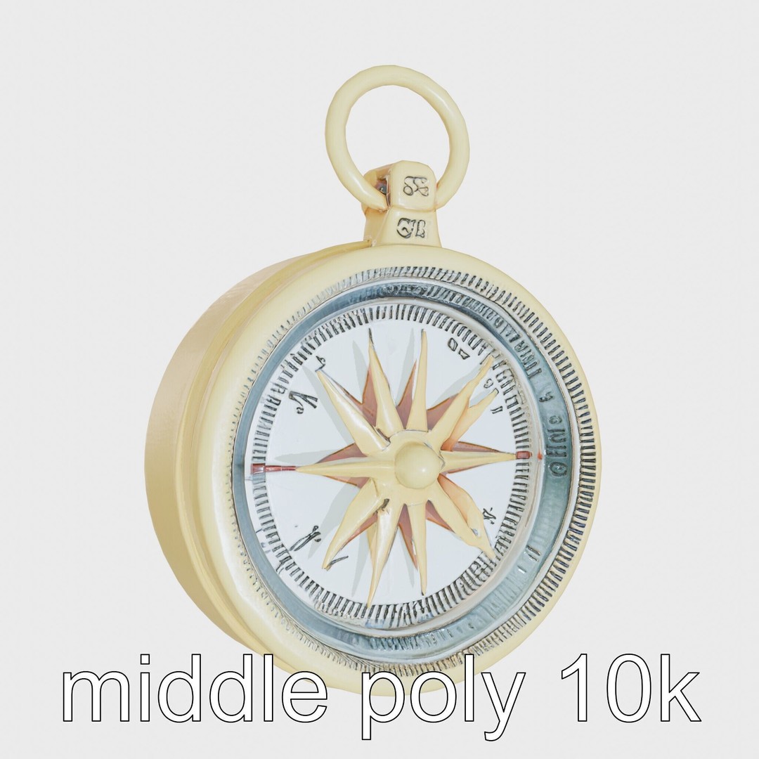 Elegant Brass Nautical Compass 3D Model – Low Poly PBR Asset, FBX