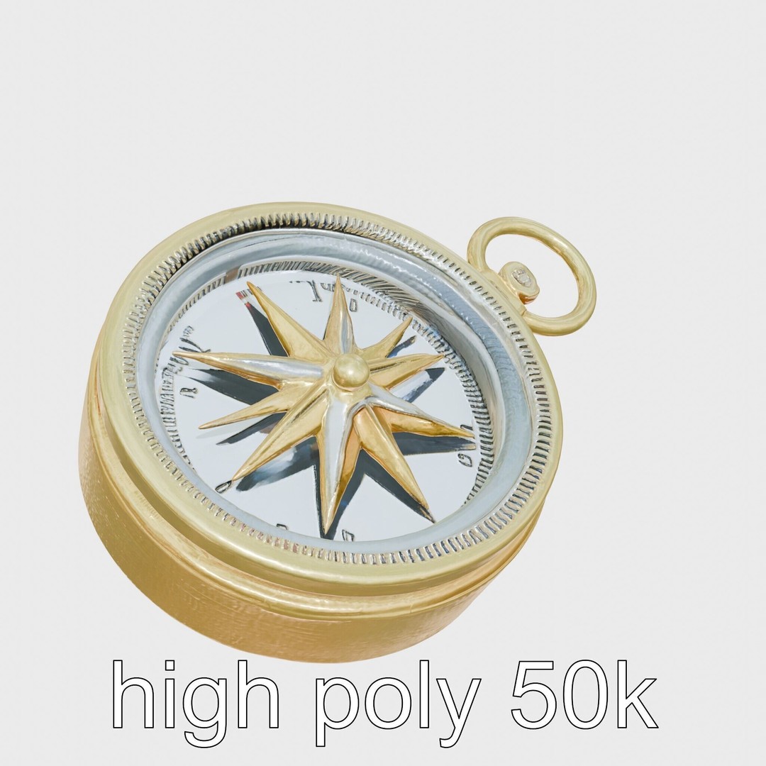 Elegant Brass Nautical Compass 3D Model – Low Poly PBR Asset, FBX - View 10