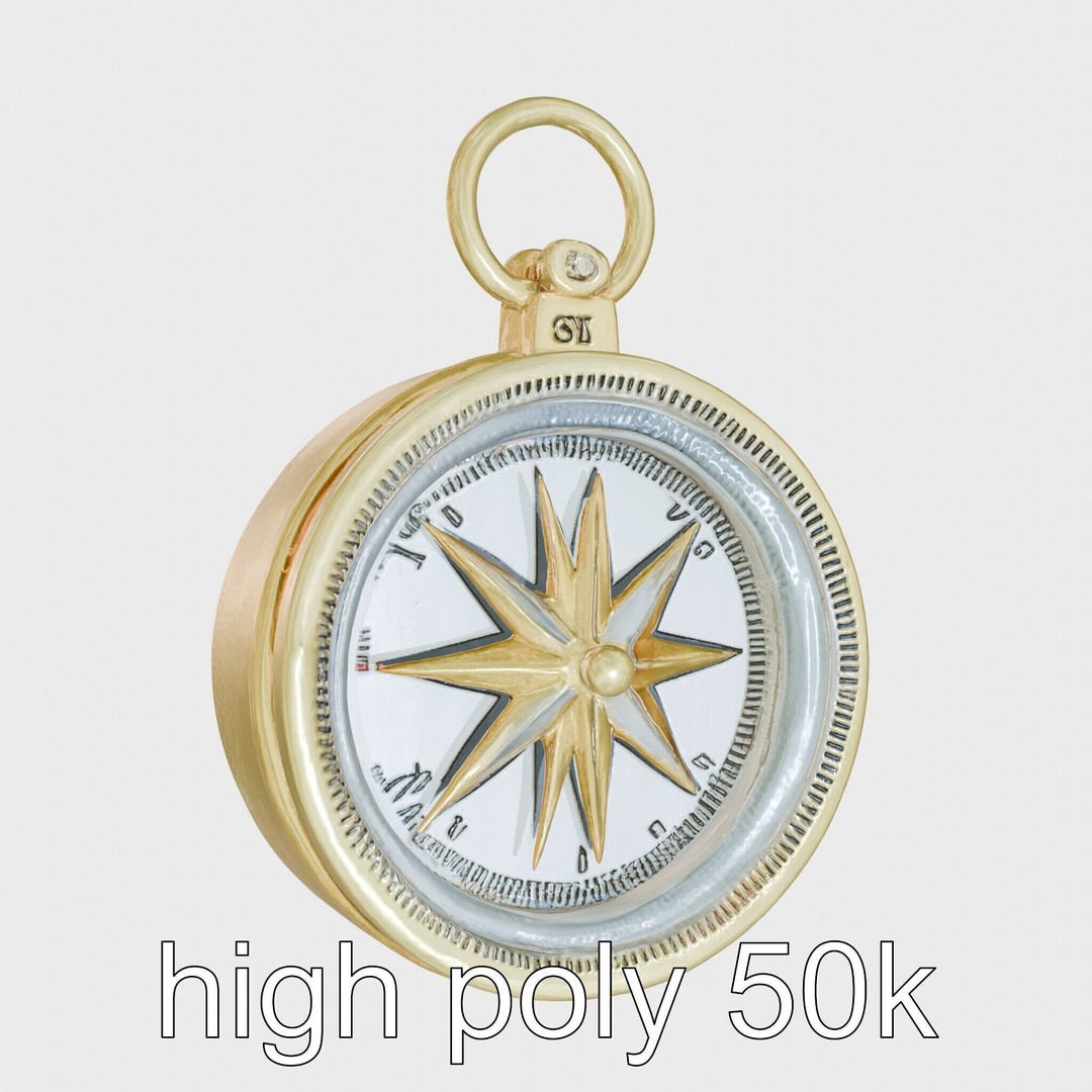 Elegant Brass Nautical Compass 3D Model – Low Poly PBR Asset, FBX - View 16