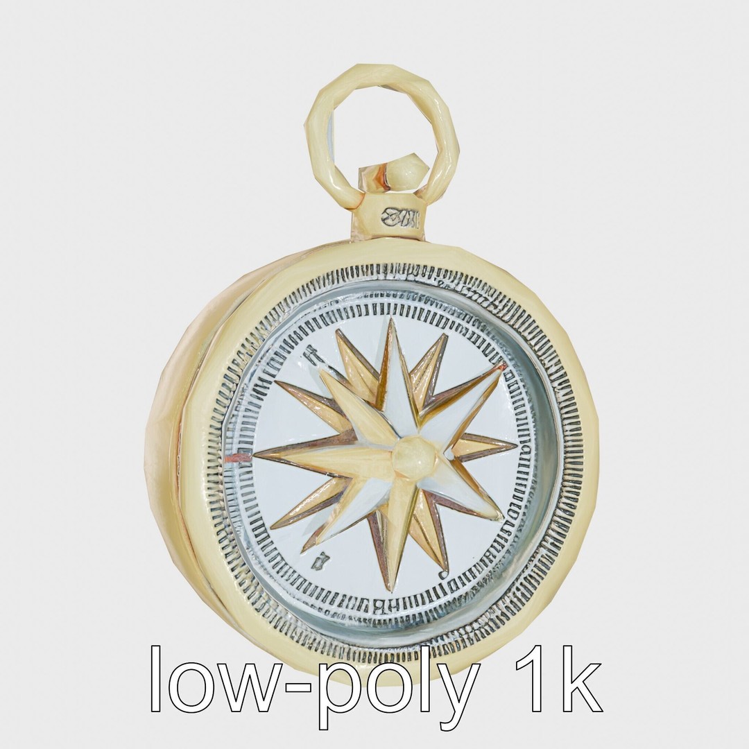 Elegant Brass Nautical Compass 3D Model – Low Poly PBR Asset, FBX - View 20