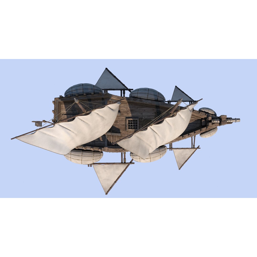 Fantasy Flying Ship 3D Model – High Poly V-Ray Ready Asset, FBX/OBJ