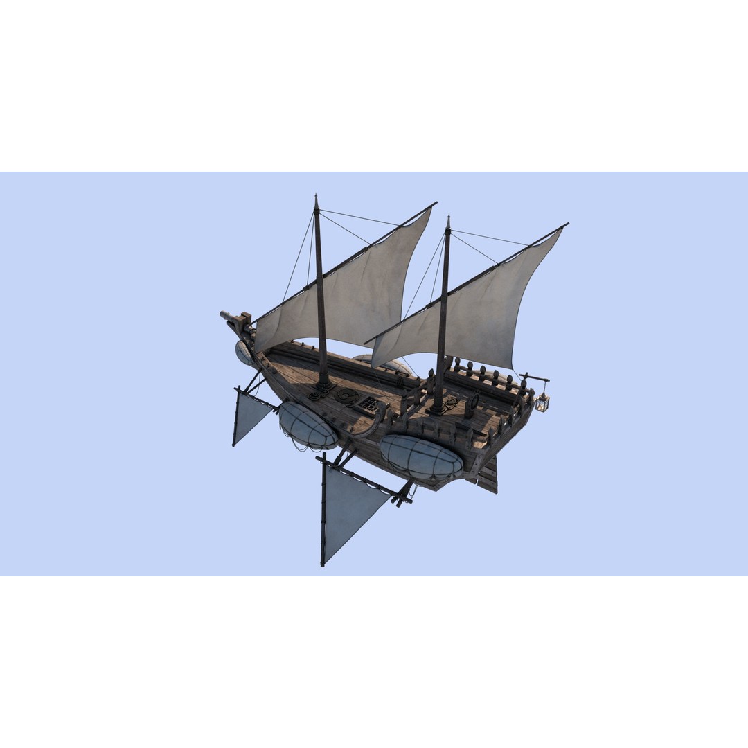 Fantasy Flying Ship 3D Model – High Poly V-Ray Ready Asset, FBX/OBJ - View 10