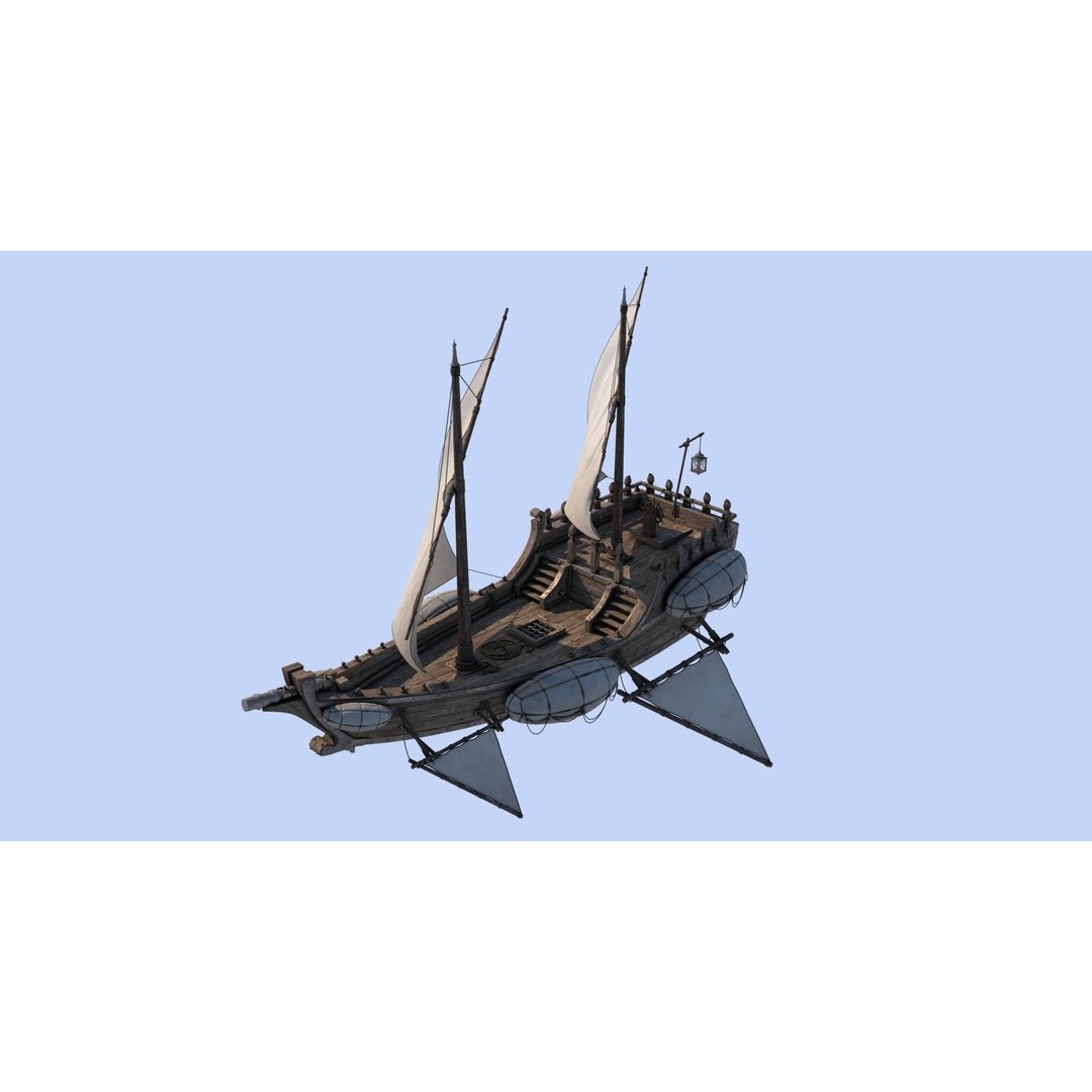 Fantasy Flying Ship 3D Model – High Poly V-Ray Ready Asset, FBX/OBJ - View 12