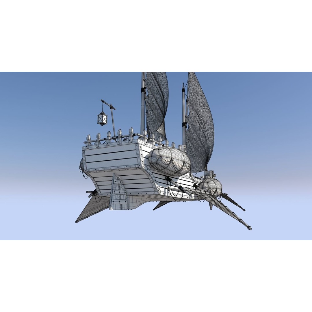 Fantasy Flying Ship 3D Model – High Poly V-Ray Ready Asset, FBX/OBJ - View 14