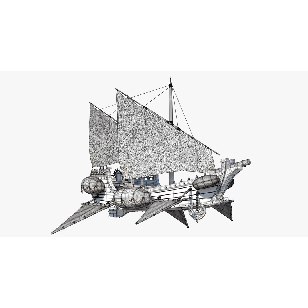 Fantasy Flying Ship 3D Model – High Poly V-Ray Ready Asset, FBX/OBJ - View 16