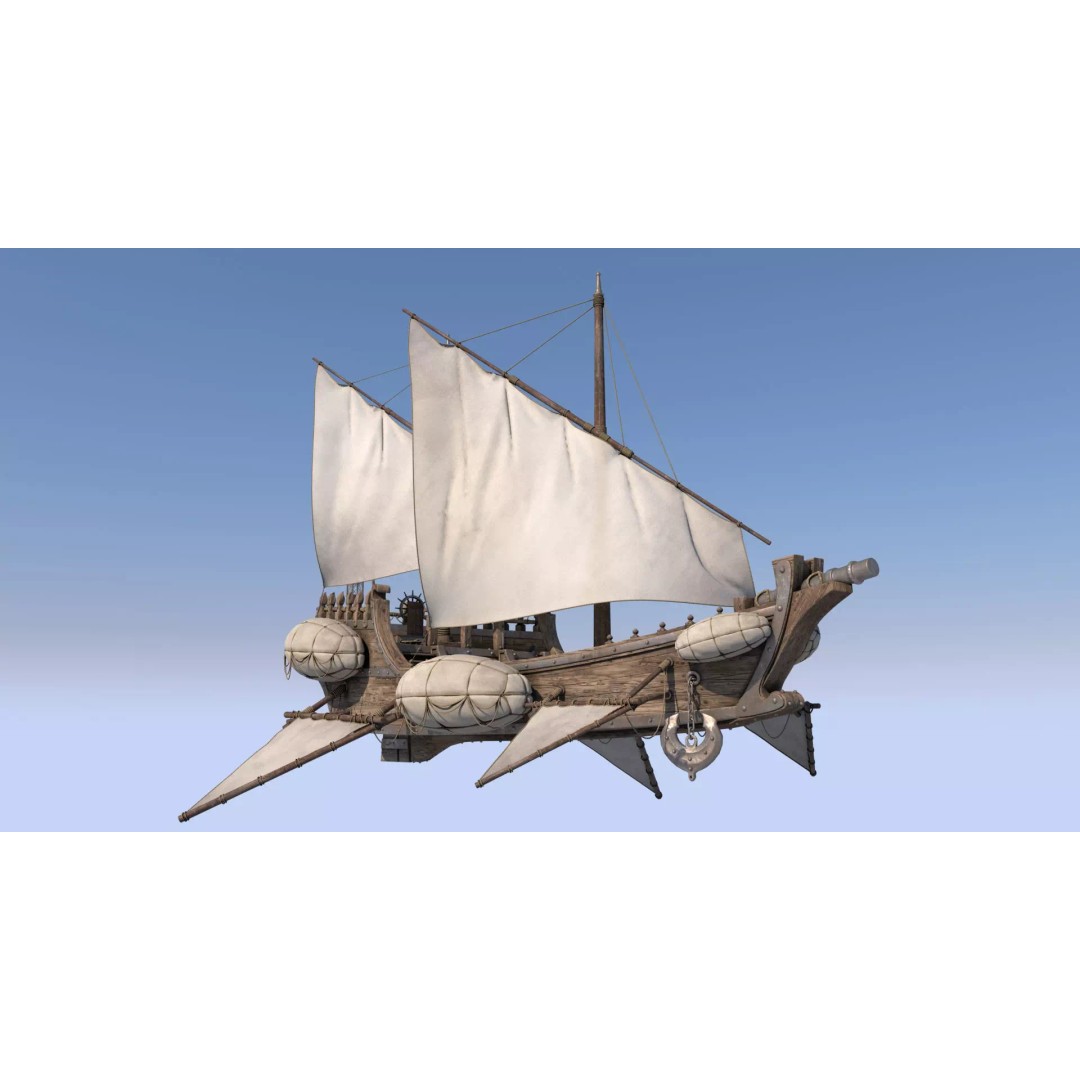 Fantasy Flying Ship 3D Model – High Poly V-Ray Ready Asset, FBX/OBJ - View 2