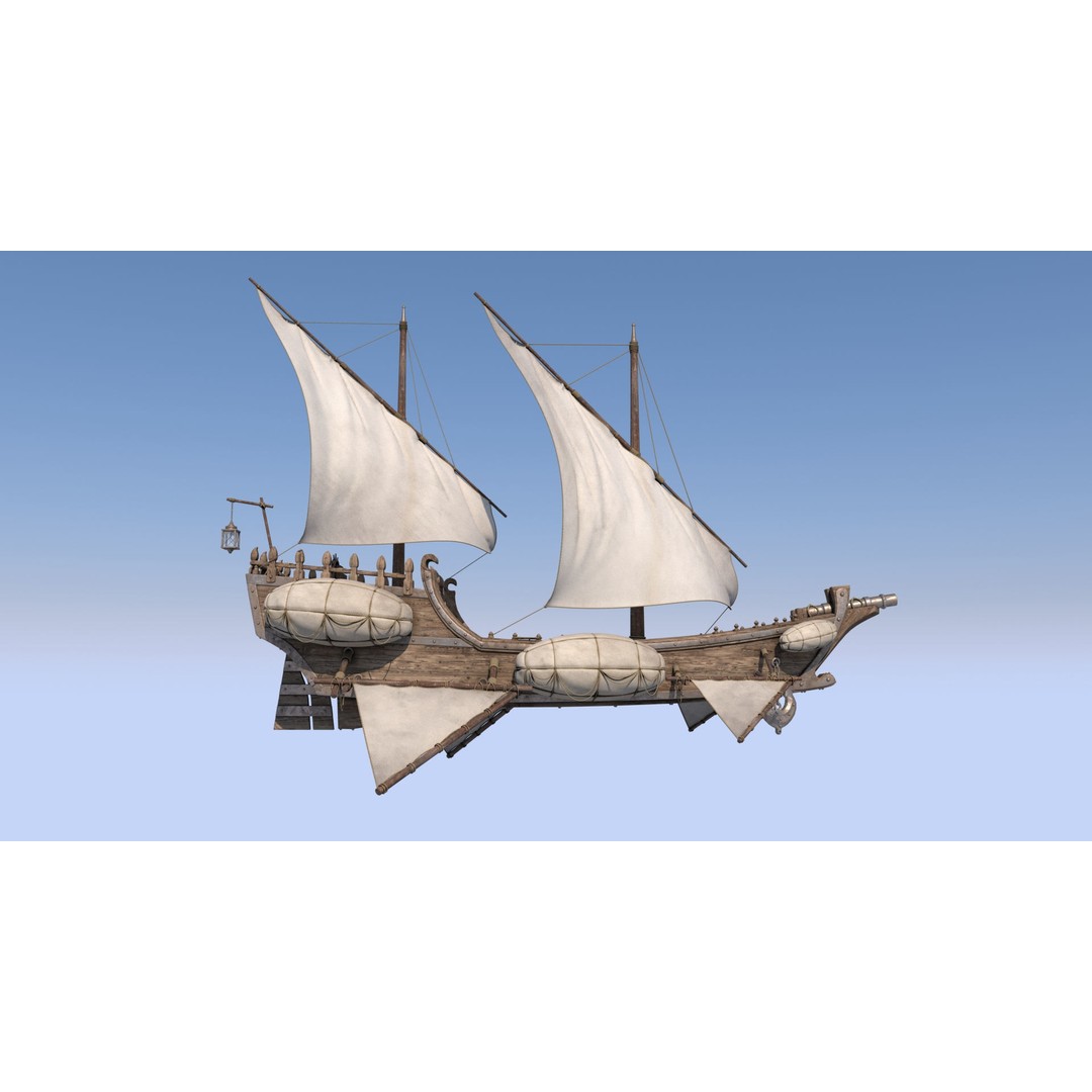 Fantasy Flying Ship 3D Model – High Poly V-Ray Ready Asset, FBX/OBJ - View 3