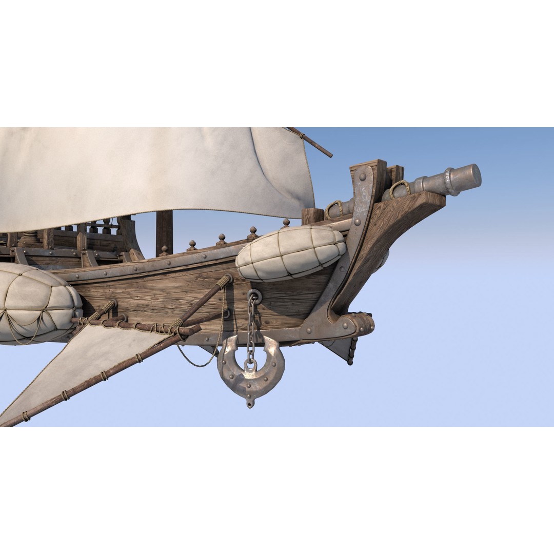 Fantasy Flying Ship 3D Model – High Poly V-Ray Ready Asset, FBX/OBJ - View 4