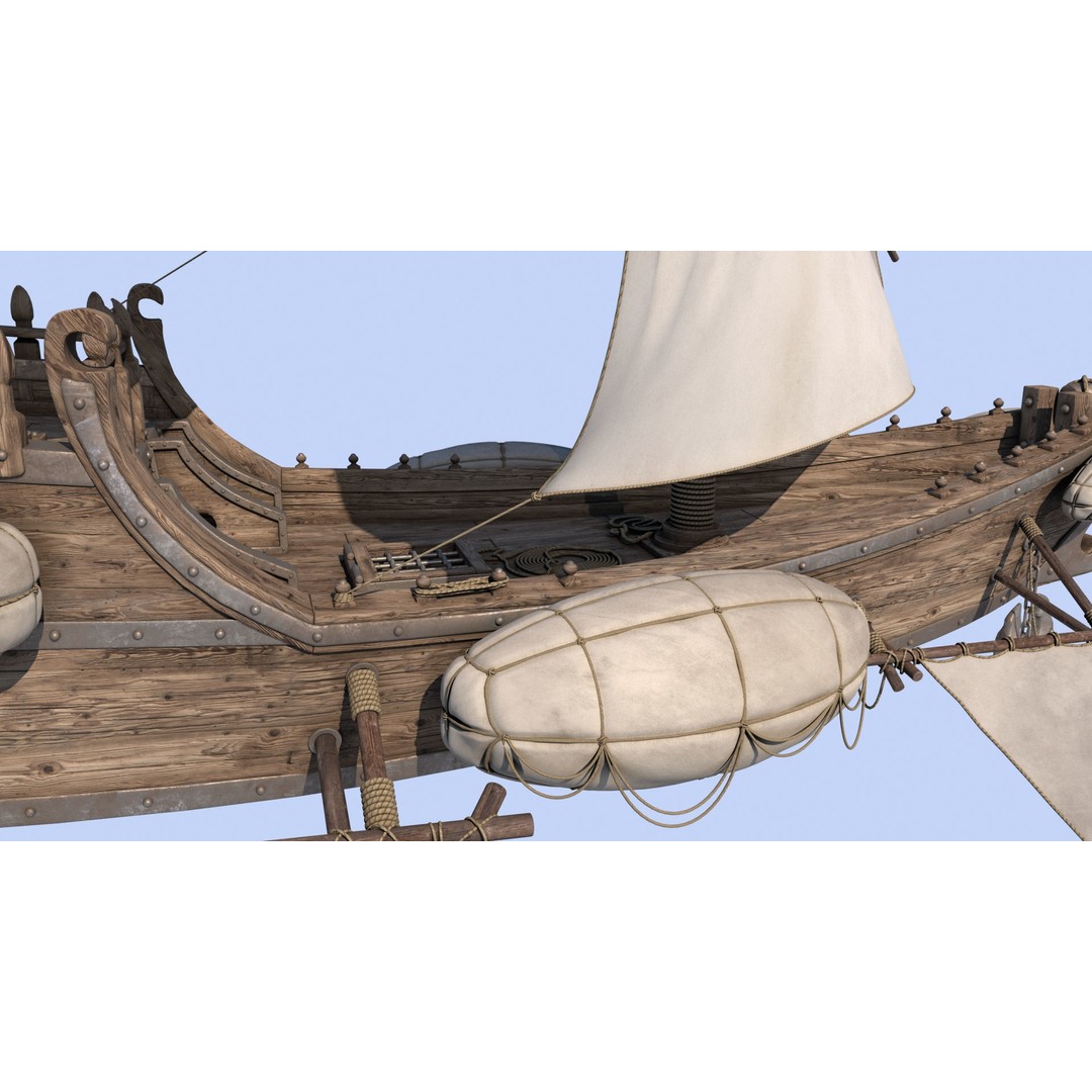 Fantasy Flying Ship 3D Model – High Poly V-Ray Ready Asset, FBX/OBJ - View 5