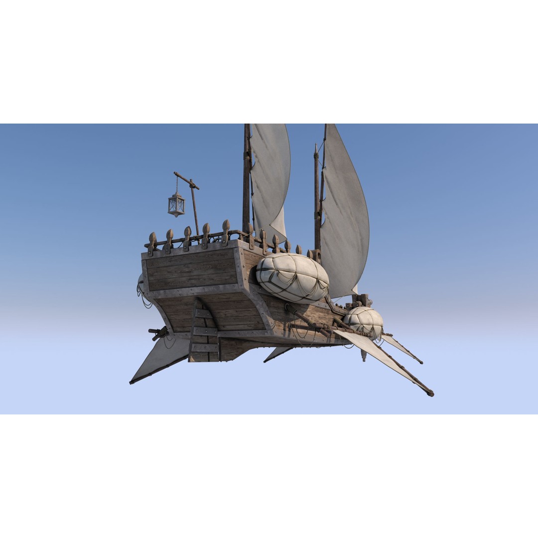 Fantasy Flying Ship 3D Model – High Poly V-Ray Ready Asset, FBX/OBJ - View 9