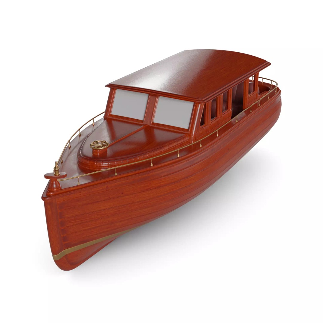 Antique Cabin Cruiser 3D Model – Polished Mahogany, FBX