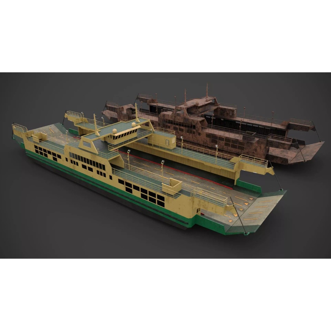 Car Ferry 3D Model – Low Poly Industrial Vehicle with PBR Textures - View 2
