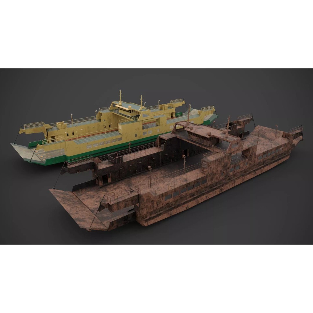 Car Ferry 3D Model – Low Poly Industrial Vehicle with PBR Textures - View 3