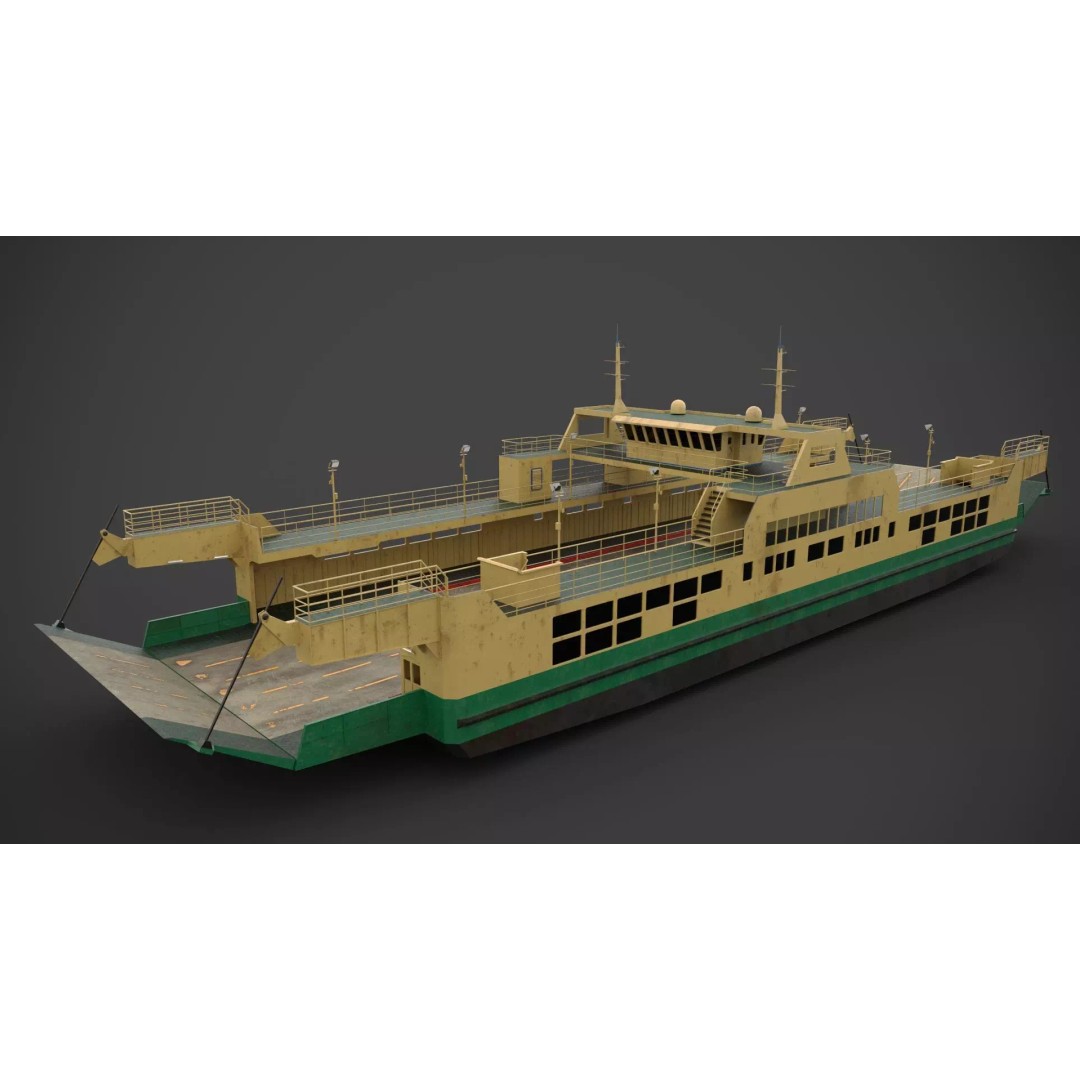 Car Ferry 3D Model – Low Poly Industrial Vehicle with PBR Textures - View 7