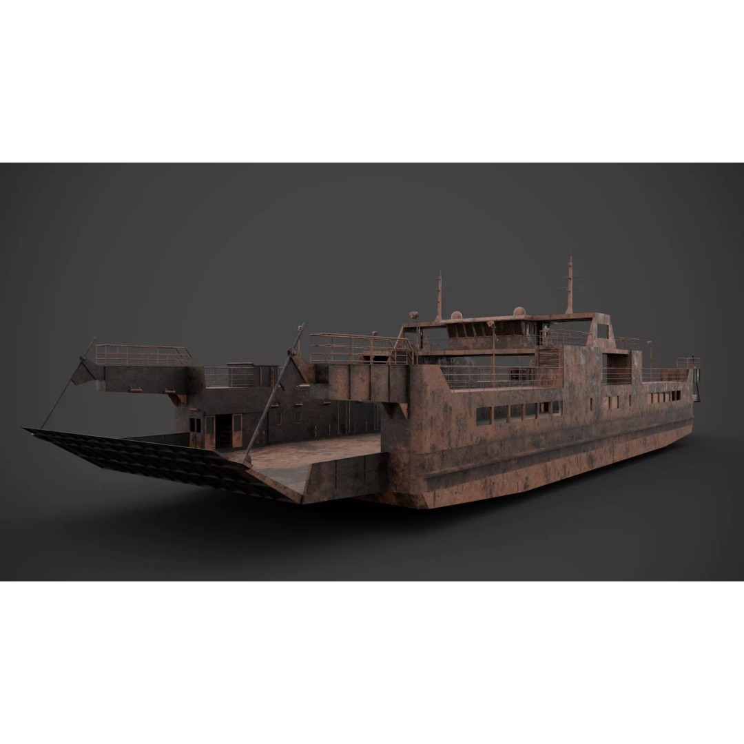 Car Ferry 3D Model – Low Poly Industrial Vehicle with PBR Textures - View 9