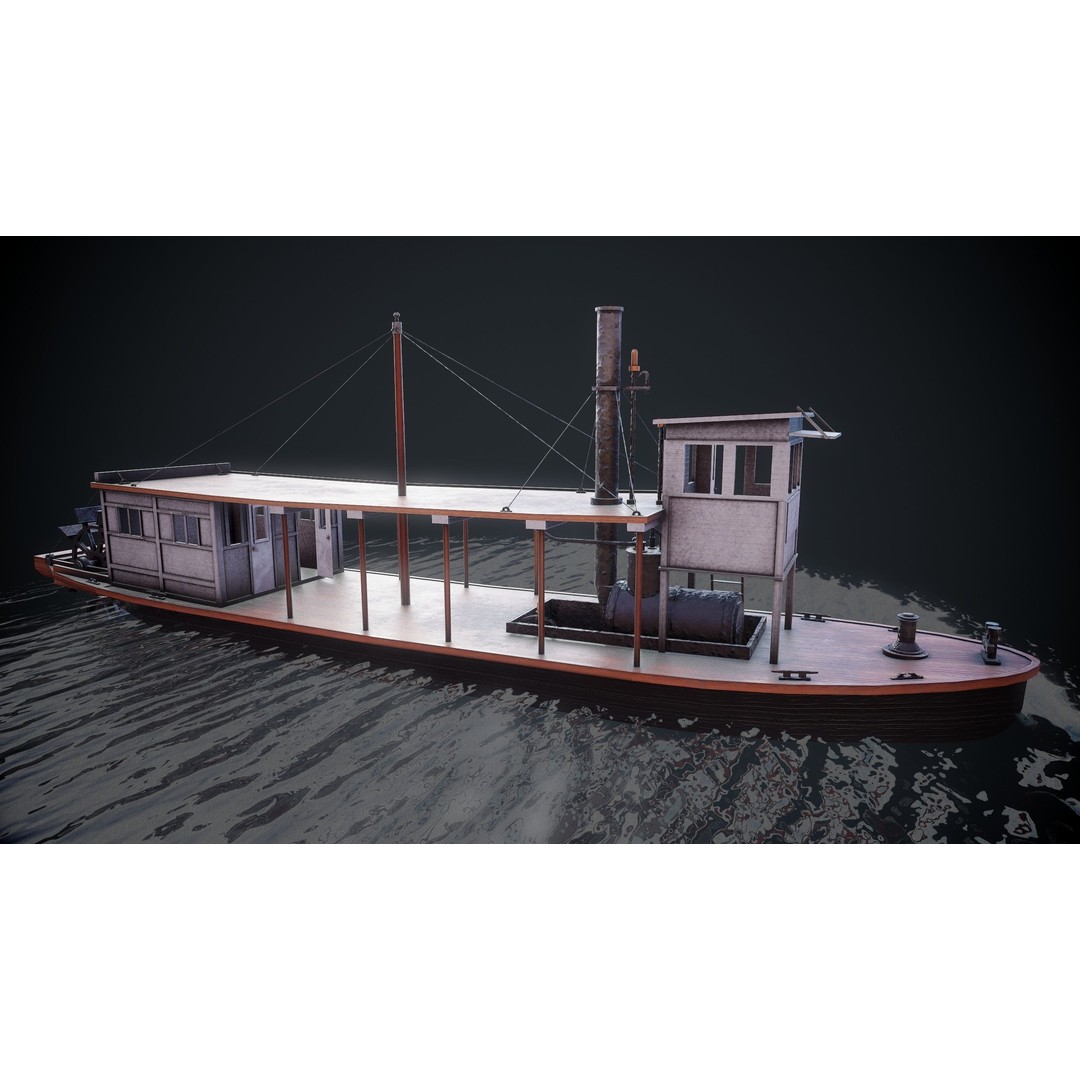 Steam Ship 3D Model – Low Poly Game Asset, FBX, PBR Textures